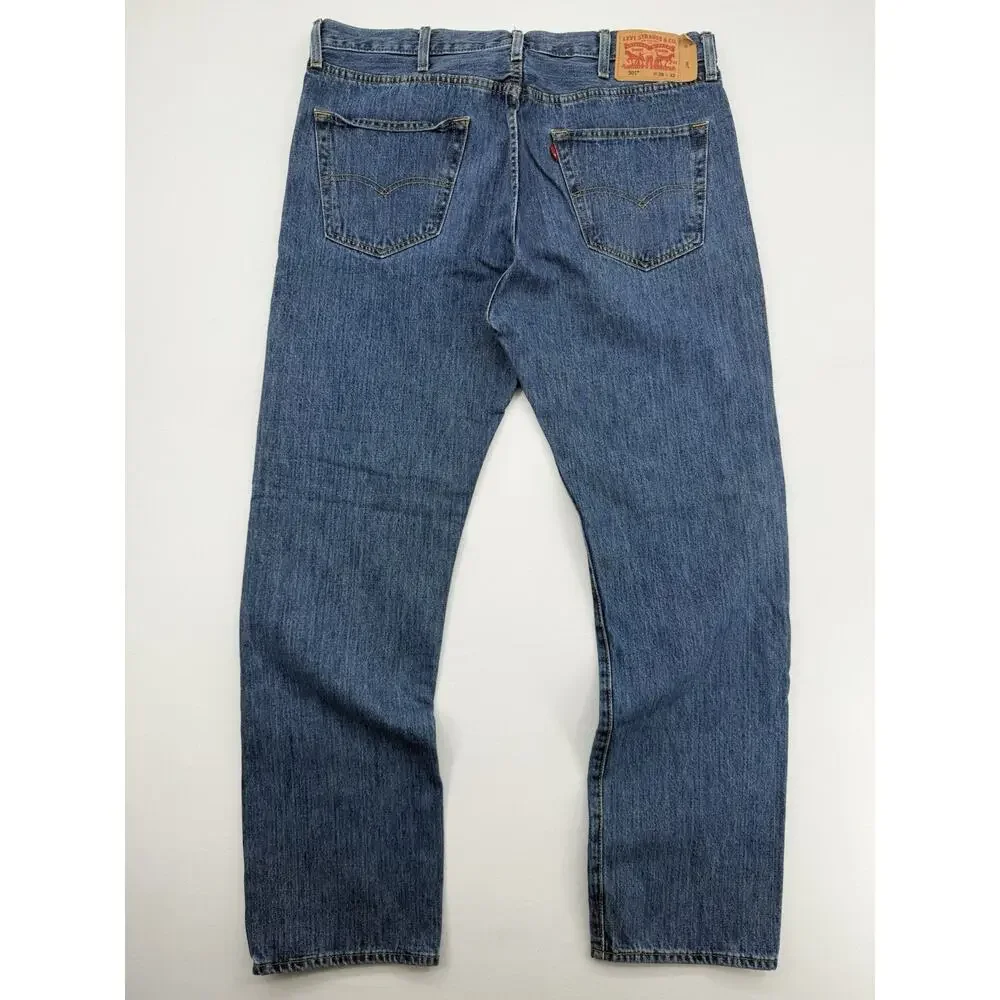 Levis 501 Men's Blue Jeans Button Fly Straight Leg Denim tag 38X 32